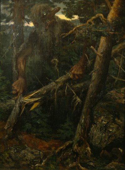 Öreg troll fákat tör ki az erdőben alkotó: Theodor Kittelsen
