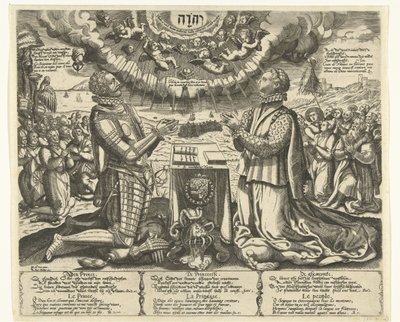 Orániai Vilmos és Bourbon Charlotte térdelnek egy tájban alkotó: Theodor de Bry (attributed to)
