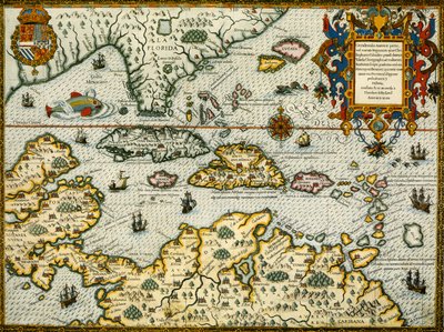 DeBry térkép a Karib-térségről és Floridáról1594 alkotó: Theodor de Bry