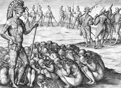 Indiai foglyok saturiwa az indiánok által potano alkotó: Theodor de Bry