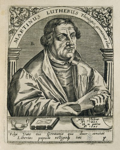 LUTHER, Márton (1483-1546). német vallási reformátor. Metszés. SPANYOLORSZÁG. MADRID (AUTONÓM KÖZÖSSÉG). Madrid. Nemzeti Könyvtár alkotó: Theodor de Bry
