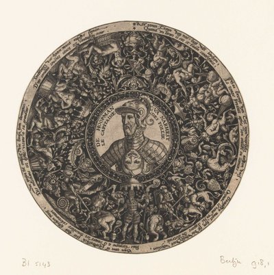 Medalion Theodor de Bry, a bolondság kapitányának mellszobrával, 1577 körül - 1578 körül alkotó: Theodor de Bry
