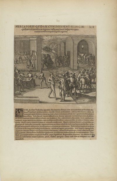 Mercatores Quidam cum Deessent Illis Cibi/Quibus Vescerentur in.... (a könyvből, Americae, ötödik rész) alkotó: Theodor de Bry