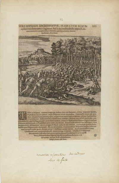 Moli Hispanos Adgrediuntur, Praefe Ctum Eorum/Cedunt: Tandeum.... (a könyvből, Americae, ötödik rész) alkotó: Theodor de Bry