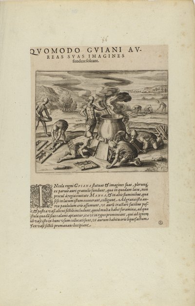 Quomodo Guiani Au-/reas Suas Imagines/Fundere Soleant. (a könyvből, Americae, hetedik és nyolcadik rész) alkotó: Theodor de Bry