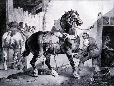 A kovácsműhely (litográfia) alkotó: Theodore (after) Gericault