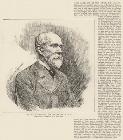A néhai Sir Henry Yule ezredes, RE, a Marco Polo utazásai szerkesztője. alkotó: Theodore Blake Wirgman