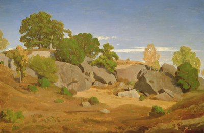 Sziklák Fontainebleau-ban alkotó: Theodore Caruelle d Aligny