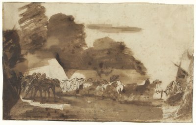 Bivak lovakkal és katonákkal alkotó: Theodore Gericault
