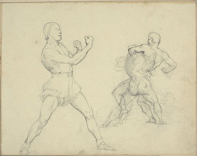Jobb oldali bokszoló és két férfi birkózás alkotó: Theodore Gericault