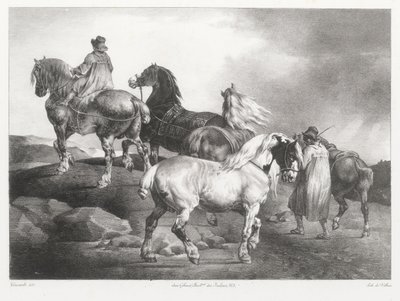 A vásárra vezetett lovak (Horses Being Led to the Fair) alkotó: Theodore Gericault