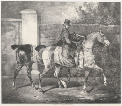 Két ló, amelyet egy zsoké sétáltat (A Groom Exercising Two Horses) alkotó: Theodore Gericault