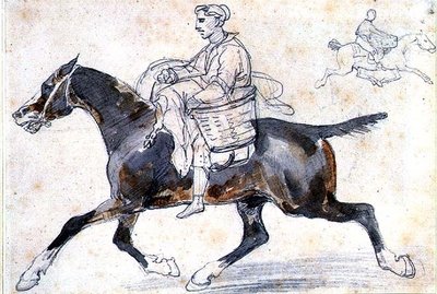 Angol hentes lóháton (ceruza és akvarell) alkotó: Theodore Gericault