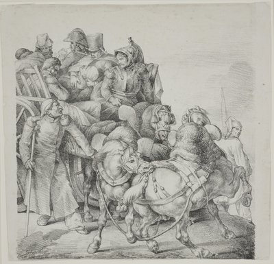 Lóvontatású szekér tele sebesült katonákkal, C. Motte litográfiája alkotó: Theodore Gericault