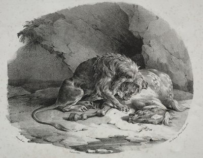Az oroszlán által felfalt ló, 1823. alkotó: Theodore Gericault