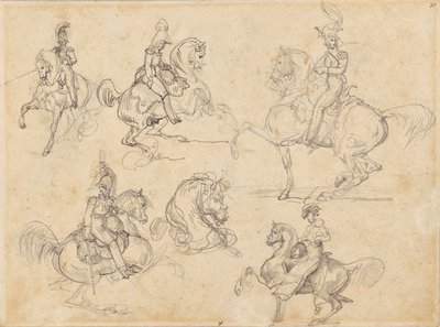 Lovak és lovasok (recto); lovak (verso) alkotó: Theodore Gericault