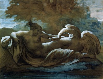 Léda és a hattyú (fekete kréta és akvarell) alkotó: Theodore Gericault