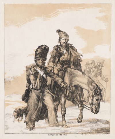 Visszatérés Oroszországból, 1818 körül (litográfia rongypapírra) alkotó: Theodore Gericault