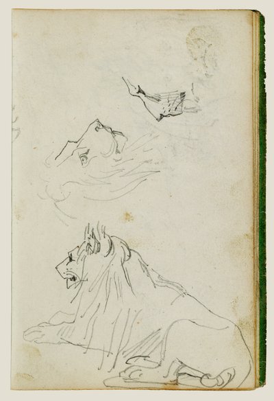 Ülő oroszlán, két oroszlánfej-vázlat alkotó: Theodore Gericault