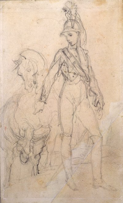 Tanulmány egy dragonyosról és a lováról alkotó: Theodore Gericault