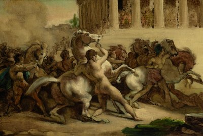 A lovas nélküli lovak versenye, 1817 (olaj, toll és tinta, vászonra fektetett papíron) alkotó: Theodore Gericault