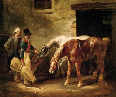 Két postaló egy istálló ajtajában alkotó: Theodore Gericault