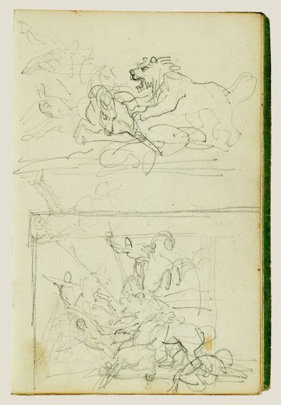 Két kompozíciós tanulmány egy oroszlánvadászat témájában alkotó: Theodore Gericault