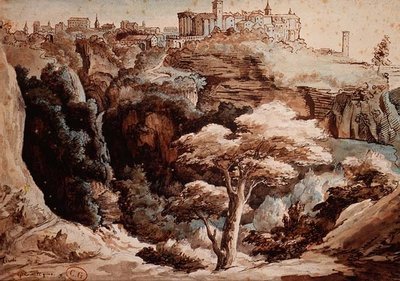 Kilátás a Tivolira (ceruza, toll és barna tinta, akvarell) alkotó: Theodore Gericault