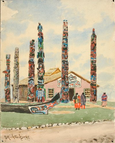 Alaszka épület totemekkel a St. Louis kiállításon, 1904. alkotó: Theodore J. Richardson