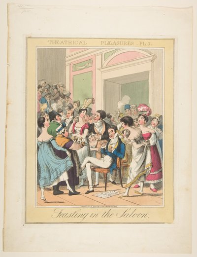 Színházi élvezetek, 5. tábla: Lakomázás a szalonban, kb. 1835. alkotó: Theodore Lane