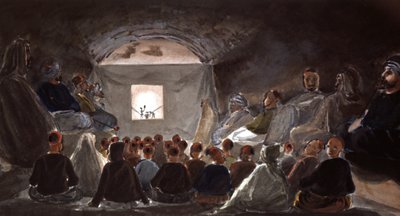 Bábjáték egy algériai iskolában, 1830 körül (akvarell) alkotó: Theodore Leblanc