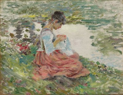 Lányvarró a folyó mellett, 1891 körül alkotó: Theodore Robinson