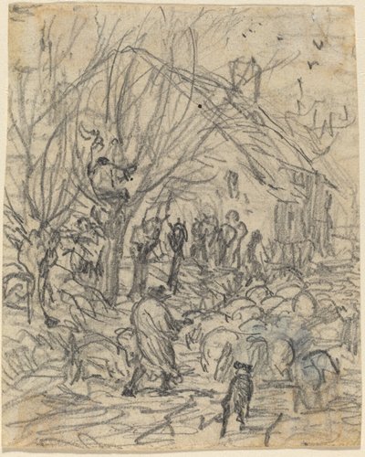 Egy birkanyáj egy parasztház előtt alkotó: Theodore Rousseau