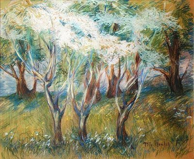 Orchard Giverny (pasztell a fedélzeten) alkotó: Theodore Wendel
