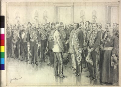 A császár Philpp zu Eulenburg-Hertefeld német nagykövettel tárgyal. alkotó: Theodore Zasche