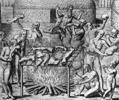 Anthropophage Meals: Kannibálok Brazíliában – Théodore de Bry "Amerika csodálatos meséjében" alkotó: Theodore de Bry