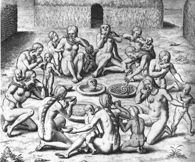 Anthropophage étkezés: Admirante Narratio Americae című könyvében, írta Théodore de Bry. alkotó: Theodore de Bry