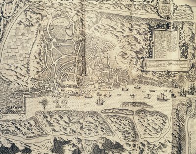 Goa városa Indiában, Theodor de Bry (1528-1598) metszete Jan Huyghen van Linschoten tengerész portugál Kelet-Indiába 1579-1592 közötti utazásának utazási beszámolójából, XVI. alkotó: Theodore de Bry