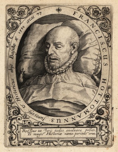 Francois Hotman a halálos ágyán alkotó: Theodore de Bry