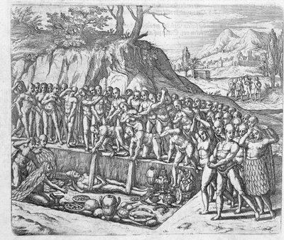 A perui királyok és nemesség temetésének módja Girolamo Benzoni Peru meghódításáról szóló beszámolójából, Johann Ludwig Gottfried „Newe Welt und Americanische Historien” című művéből, Mattaeus kiadásában alkotó: Theodore de Bry
