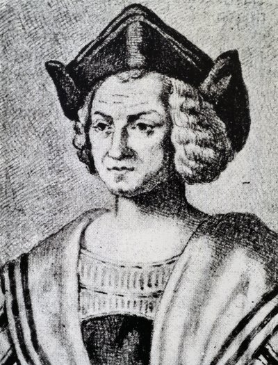 Kolumbusz Kristóf (1451-1506) portréja, Theodore de Bry (1528-1598) metszete alkotó: Theodore de Bry