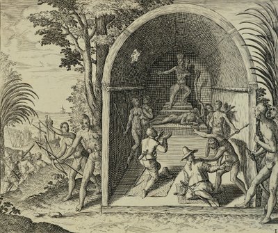 Portugál navigátorok érkeznek Etiópiába, Illusztráció Kelet-Indiából, Antonio Pigafetta, Theodore de Bry alkotó: Theodore de Bry