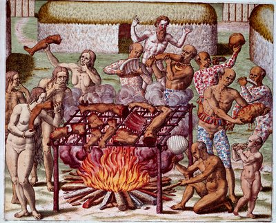 A kannibalizmus jelenete Brazíliában Az indiánok felfalták ellenségeiket és foglyaikat. Theodore de Bry (1528-1598) „Admirante Narratio Americae” című metszete alkotó: Theodore de Bry