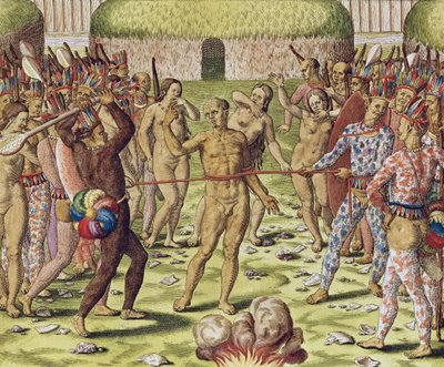 Az ellenség kivégzése a topinambous indiánok által, 1562 alkotó: Theodore de Bry
