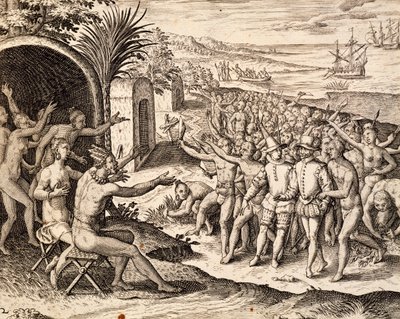 Üdvözlő holland, metszet az India orientalis művéből, Theodor de Bry (1528-1598), Indonézia alkotó: Theodore de Bry