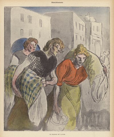Mosónők visszatérve a mosodából (színes litó) alkotó: Theophile Alexandre (after) Steinlen
