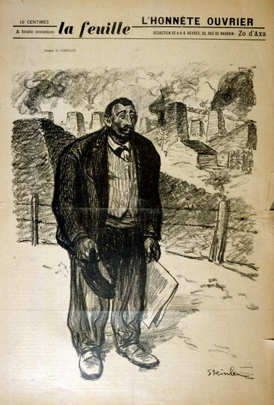 Alexandre Steinlen (1859-1923), svájci születésű francia szecessziós festő és nyomdász rajza egy szegény gyári munkásról az ipari tájon alkotó: Théophile Alexandre Steinlen