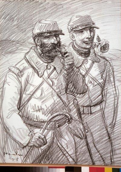 Első világháború: „A szőrös 1915-ben”, francia katonák. Theophile Alexandre Steinlen (1859-1923) rajza alkotó: Théophile Alexandre Steinlen