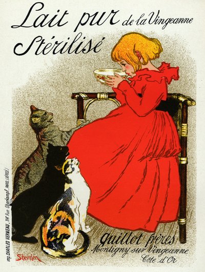 Étel és ital. Vingeanne tej. Kislány macskákkal. Plakát: Steinlen, Franciaország, 1890 körül (plakát) alkotó: Théophile Alexandre Steinlen