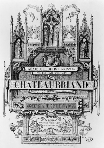 Francois Rene (1768-1848) Chateaubriand vikomtja „Le Genie du Christianisme” címlapja, Henri Desire Porret metszete, 1838 alkotó: Theophile Evariste Fragonard